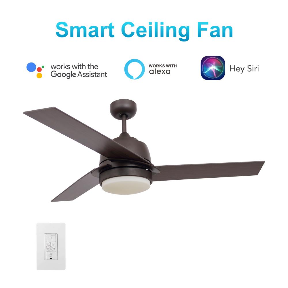 Aeryn 52-inch Smart Ceiling Fan with wall control, Light Kit Included, Works with Google Assistant,