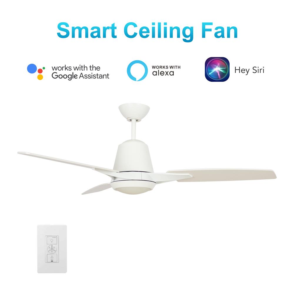 Eunoia 52-inch Smart Ceiling Fan with wall control, Light Kit Included, Works with Google Assistant,