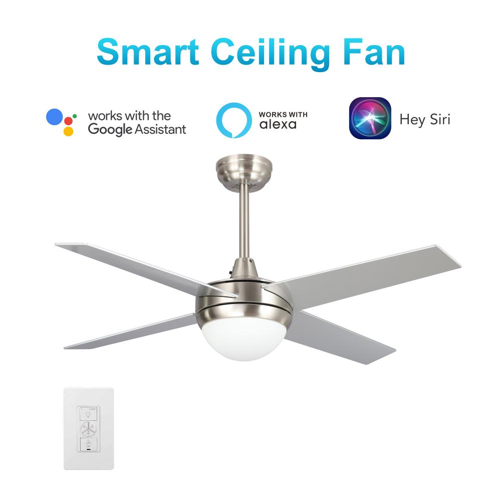 Neva 52-inch Smart Ceiling Fan with wall control, Light Kit Included, Works with Google Assistant, A