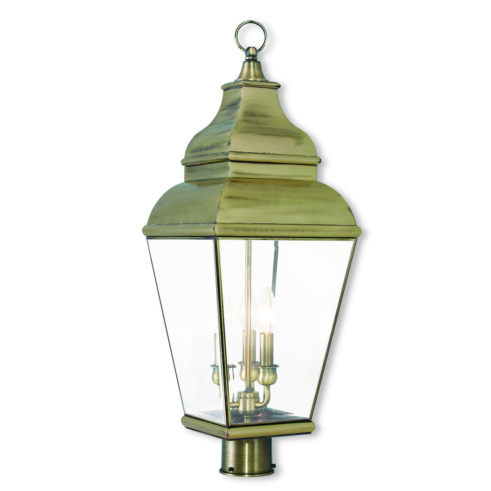 3 Light Antique Brass Post-Top Lantern