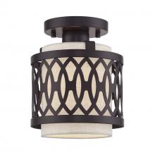 Livex Lighting 53431-92 - 1 Light English Bronze Semi-Flush with Hand Crafted Oatmeal Color Fabric Hardback Shade