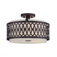 Livex Lighting 53432-92 - 3 Light English Bronze Large Semi-Flush with Hand Crafted Oatmeal Color Fabric Hardback Shade