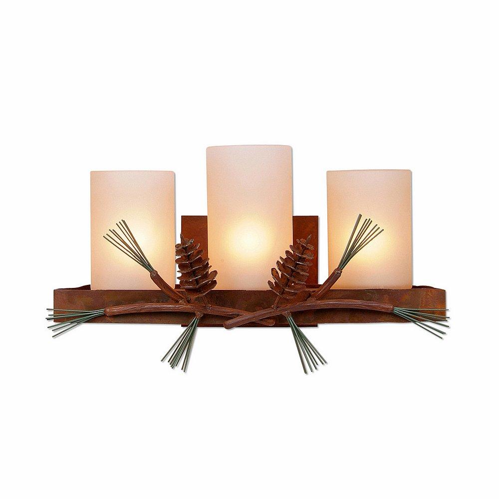 Wisley Triple Sconce - Pine Cone - Tea Stain Glass Bowl - Pine Tree Green-Rust Patina base Finish