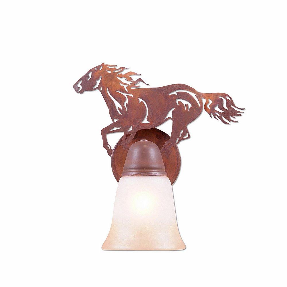 Lakeside Single Sconce - Horse - Two-Toned Amber Cream Bell Glass - Rust Patina Finish