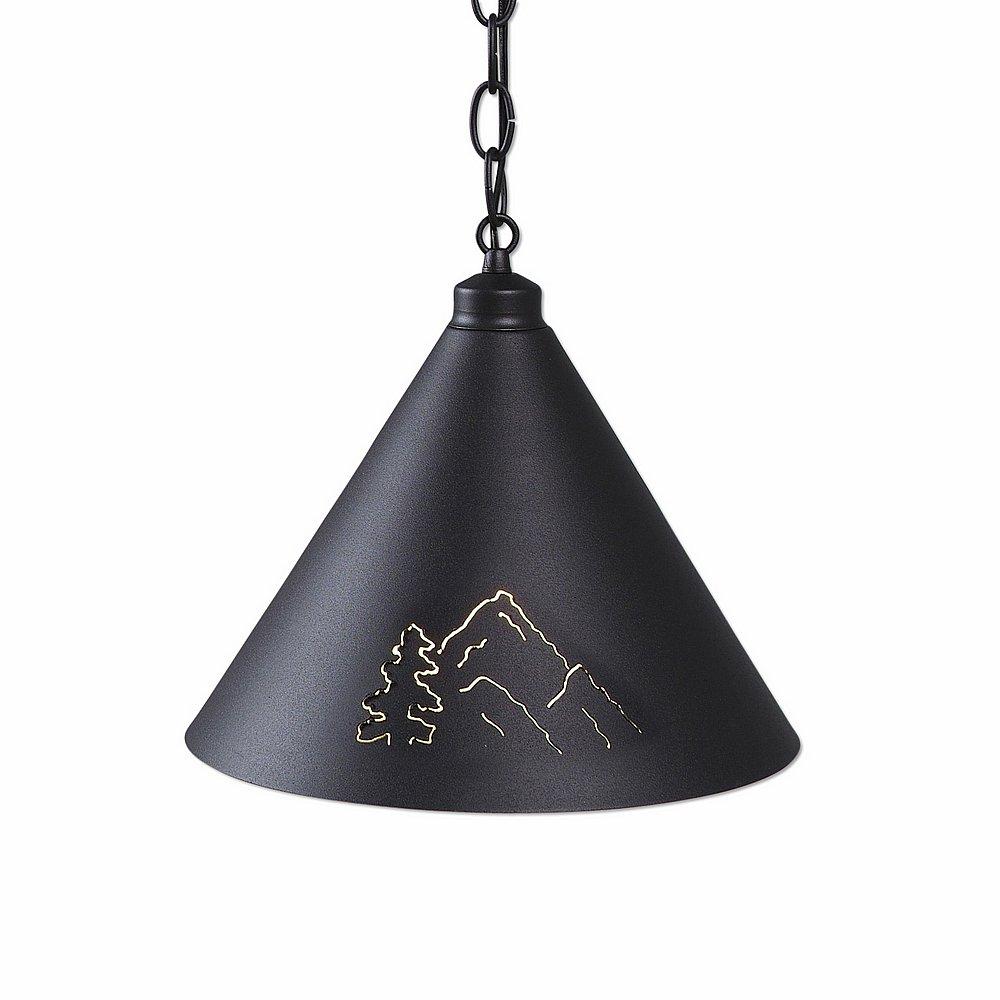 Canyon Pendant Medium - Mountain-Pine Tree Cutouts - Black Iron Finish - Chain