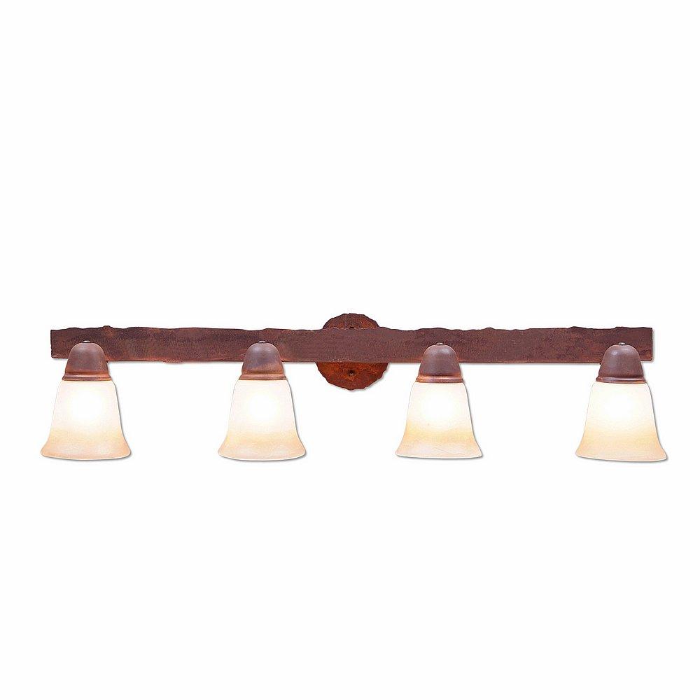 Lakeside Quad Bath Vanity Light - Rustic Plain - Two-Toned Amber Cream Bell Glass