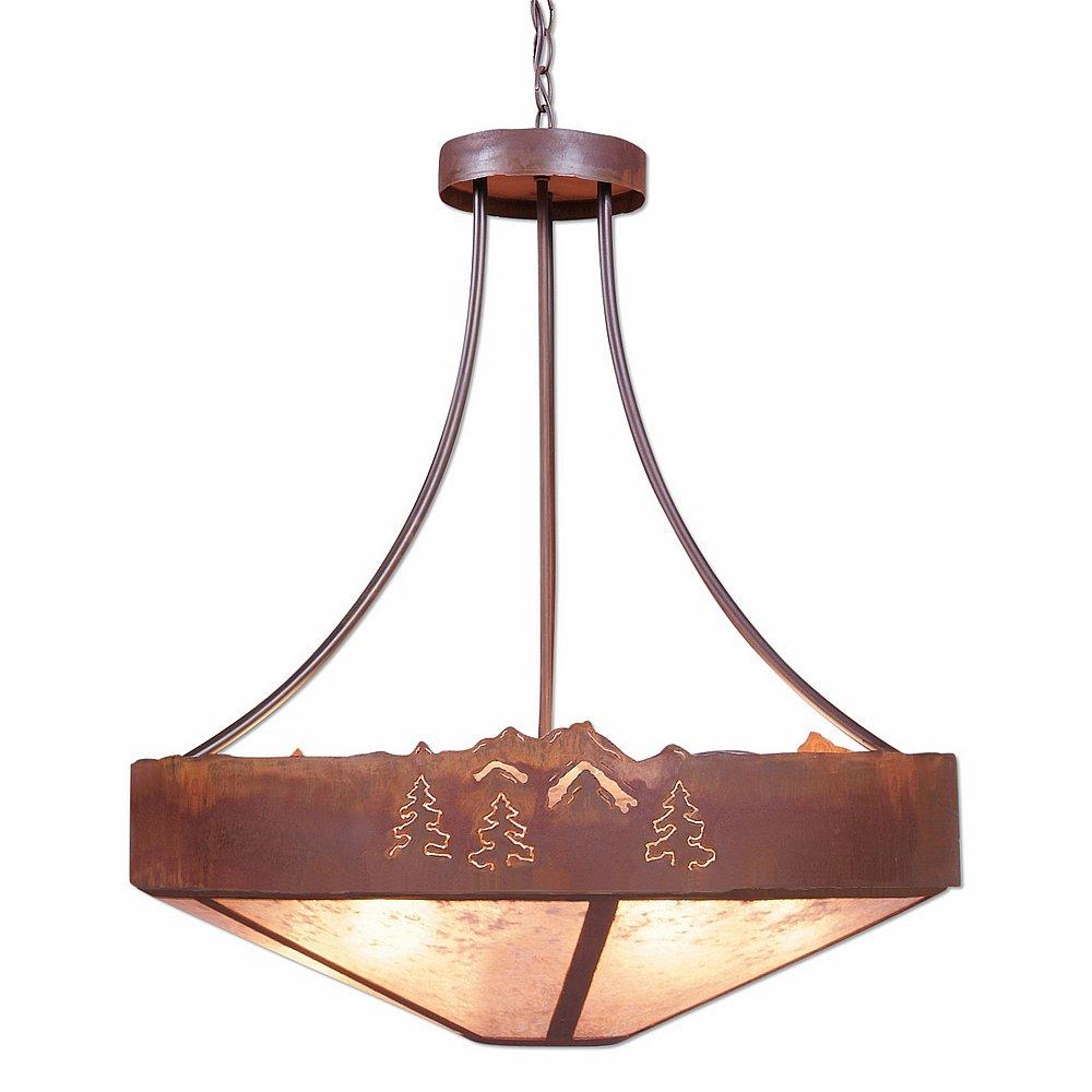 Ridgemont Chandelier Medium - Shade Bottom - Mountain-Pine Tree Cutouts - Almond Mica Shade