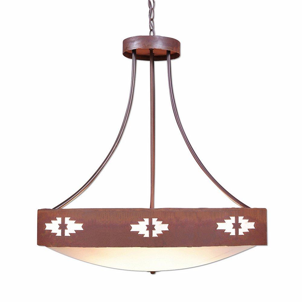 Ridgemont Chandelier Medium - Bowl Bottom - Pueblo - Frosted Glass Bowl - Rust Patina Finish