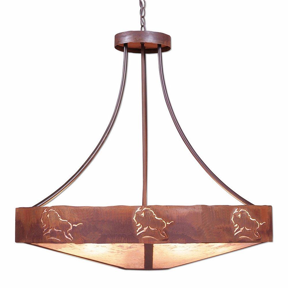 Ridgemont Chandelier Extra Large - Shade Bottom - Bison - Almond Mica Shade - Rust Patina Finish