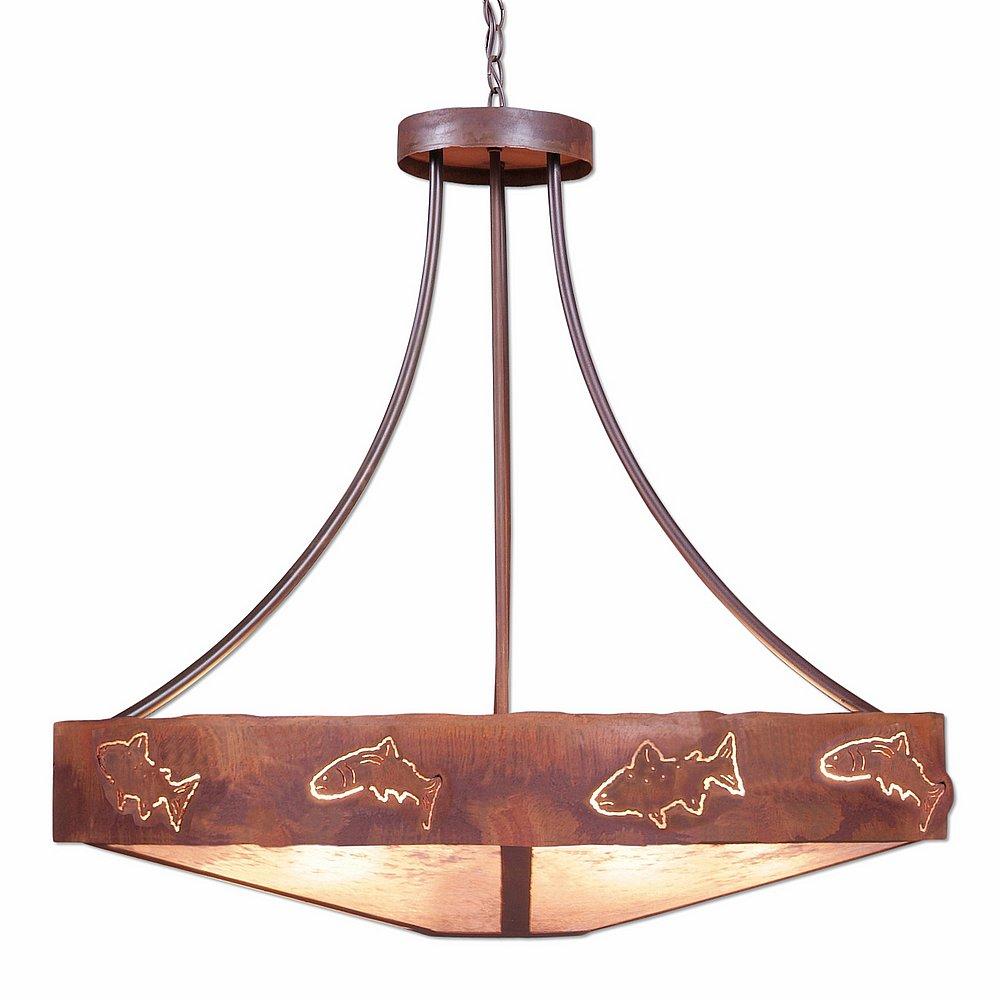 Ridgemont Chandelier Extra Large - Shade Bottom - Fish Cutout - Almond Mica Shade