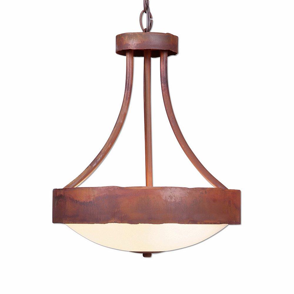 Ridgemont Foyer Chandelier Medium - Rustic Plain - Frosted Glass Bowl - Rust Patina Finish