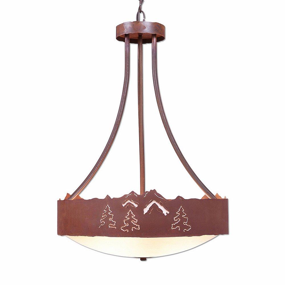 Ridgemont Foyer Chandelier Large Tall - Bowl Bottom - Mountain-Pine Tree Cutouts -Frosted Glass Bowl