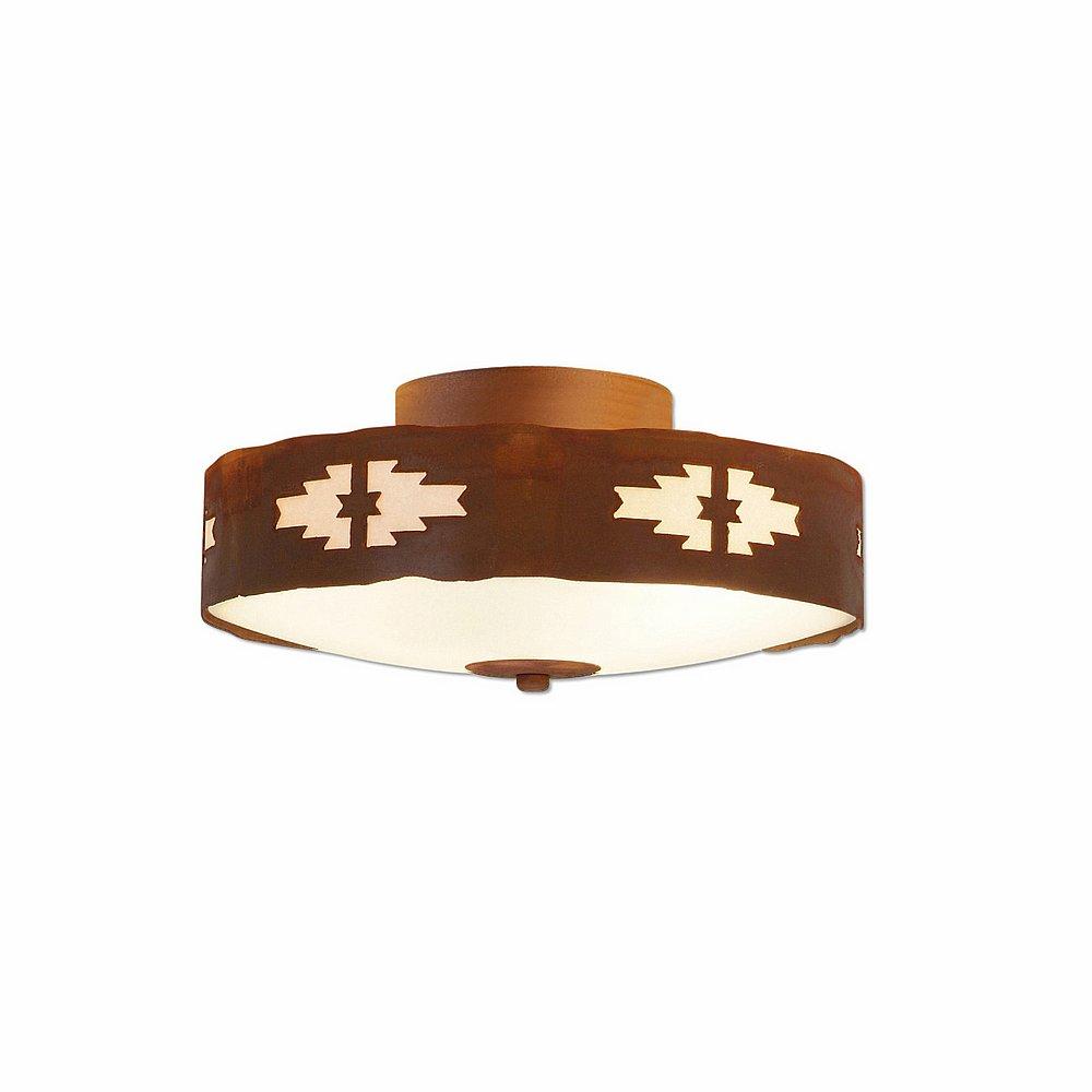 Ridgewood Close-to-Ceiling Small - Pueblo - Frosted Glass Bowl - Rust Patina Finish