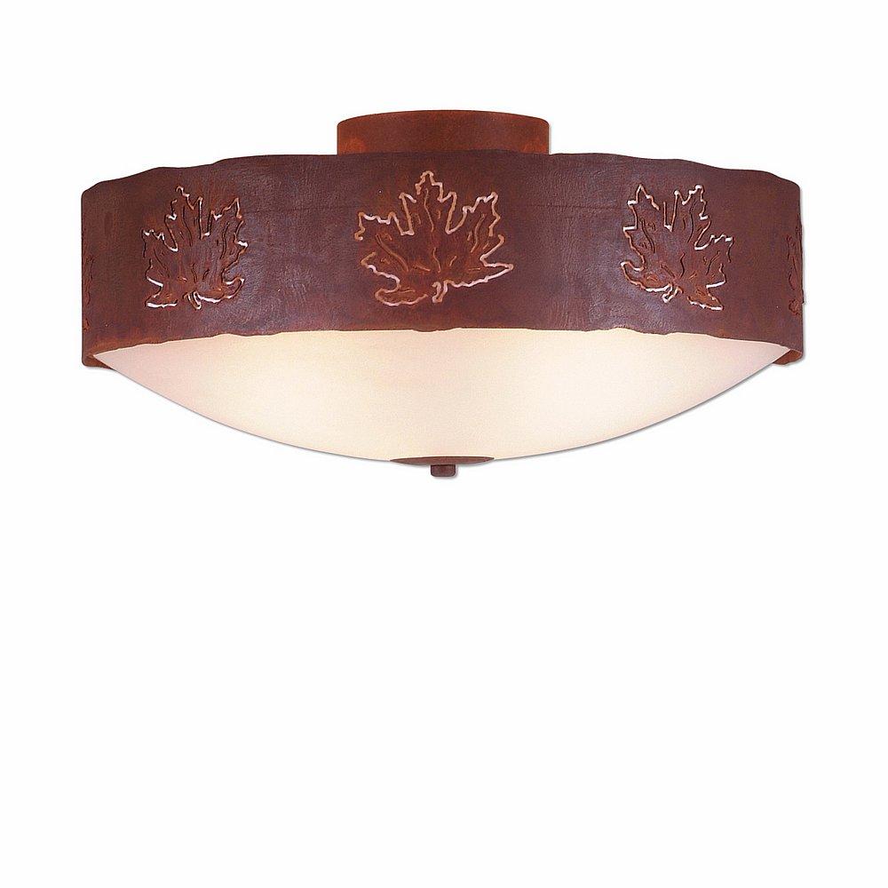 Ridgemont Close-to-Ceiling Large - Maple Cutout - Frosted Glass Bowl - Rust Patina Finish