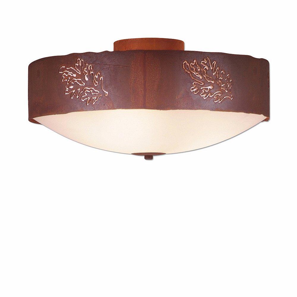 Ridgemont Close-to-Ceiling Large - Cedar Bough Cutout - Frosted Glass Bowl - Rust Patina Finish