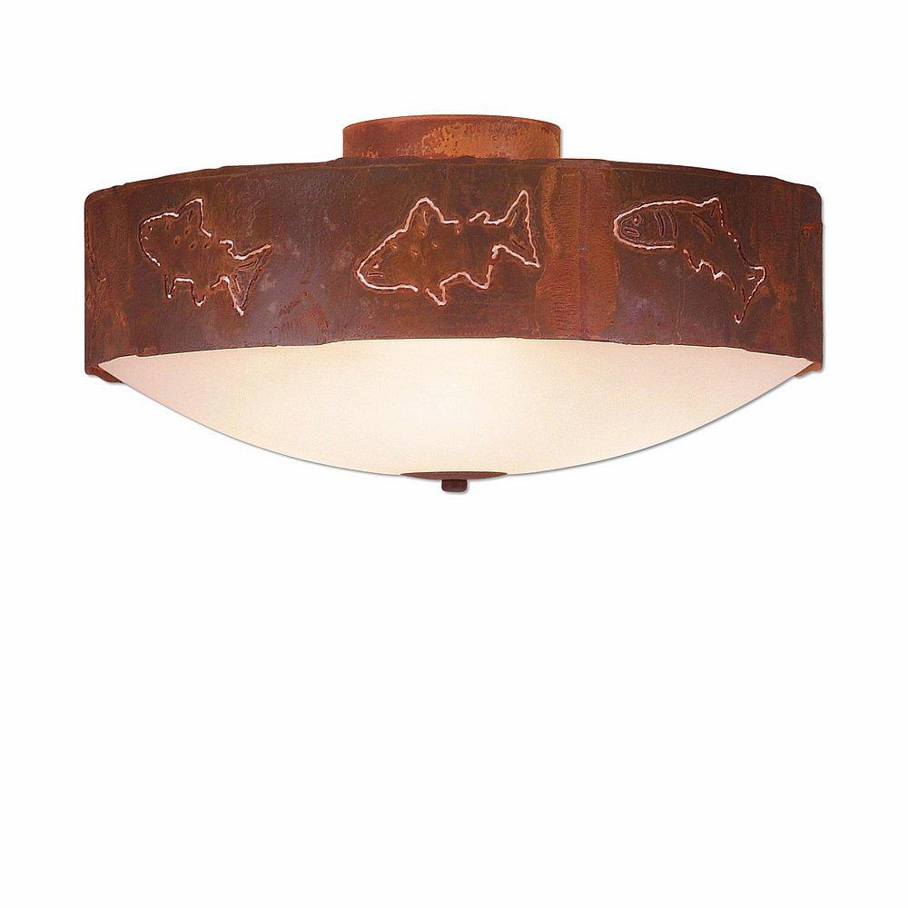 Ridgemont Close-to-Ceiling Large - Fish Cutout - Frosted Glass Bowl - Rust Patina Finish