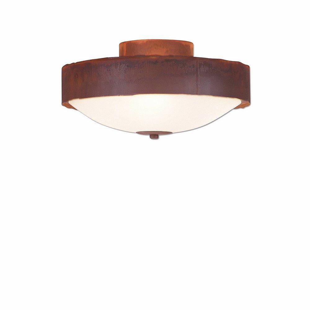 Ridgemont Close-to-Ceiling Medium - Rustic Plain - Frosted Glass Bowl - Rust Patina Finish