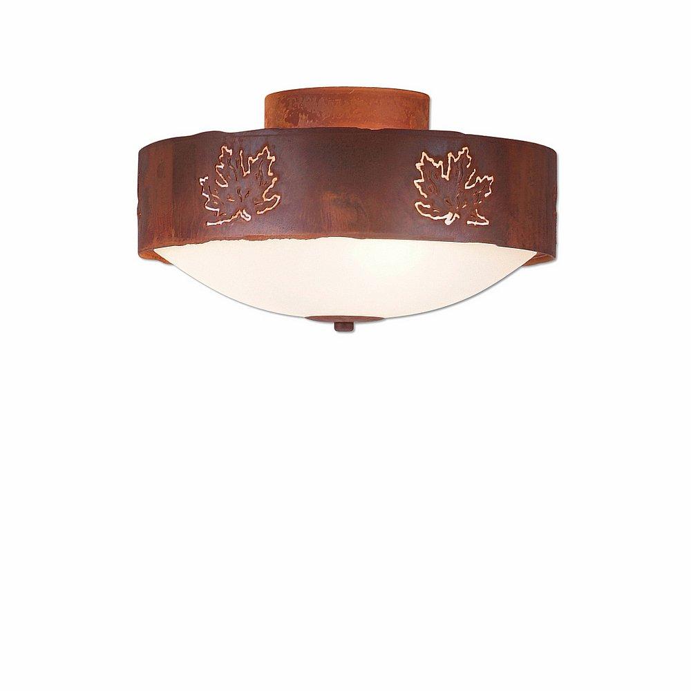 Ridgemont Close-to-Ceiling Medium - Maple Cutout - Frosted Glass Bowl - Rust Patina Finish