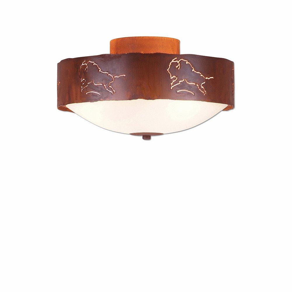 Ridgemont Close-to-Ceiling Medium - Bison - Frosted Glass Bowl - Rust Patina Finish