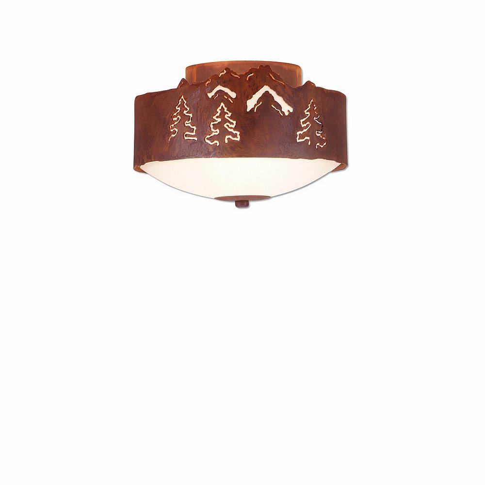 Ridgemont Close-to-Ceiling Small - Mountain-Pine Tree Cutouts - Frosted Glass Bowl