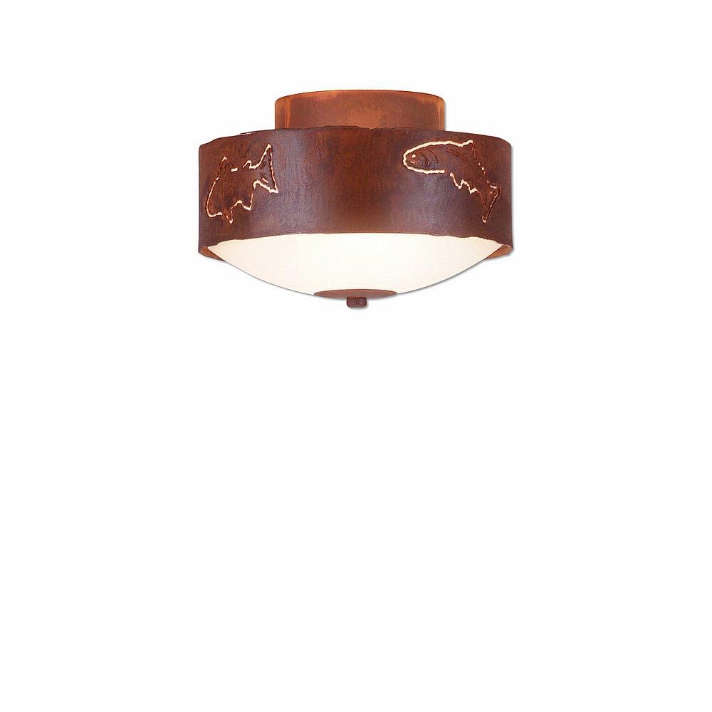 Ridgemont Close-to-Ceiling Small - Fish Cutout - Frosted Glass Bowl - Rust Patina Finish