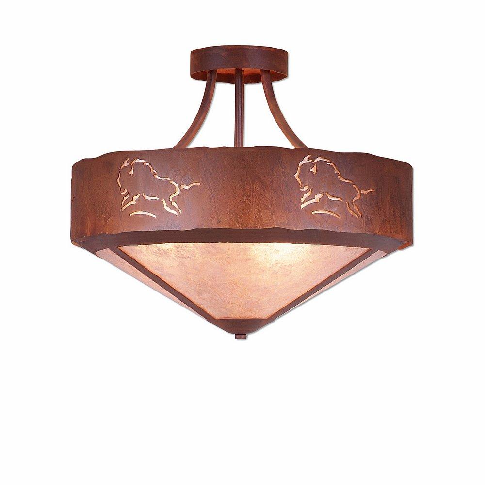 Ridgemont Semi-Flush Large Short - Shade Bottom - Bison - Almond Mica Shade - Rust Patina Finish