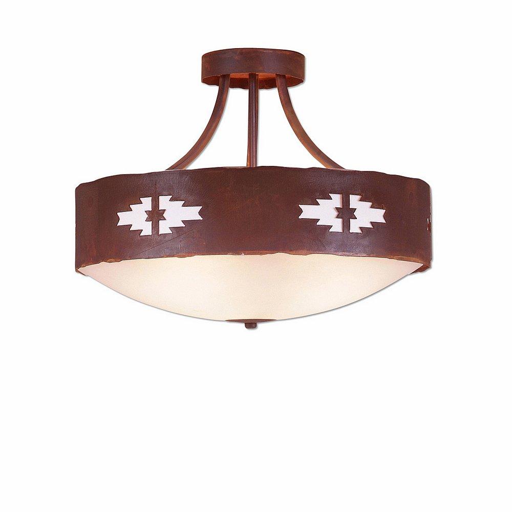 Ridgemont Semi Flush Large Short - Bowl Bottom - Pueblo - Frosted Glass Bowl - Rust Patina Finish