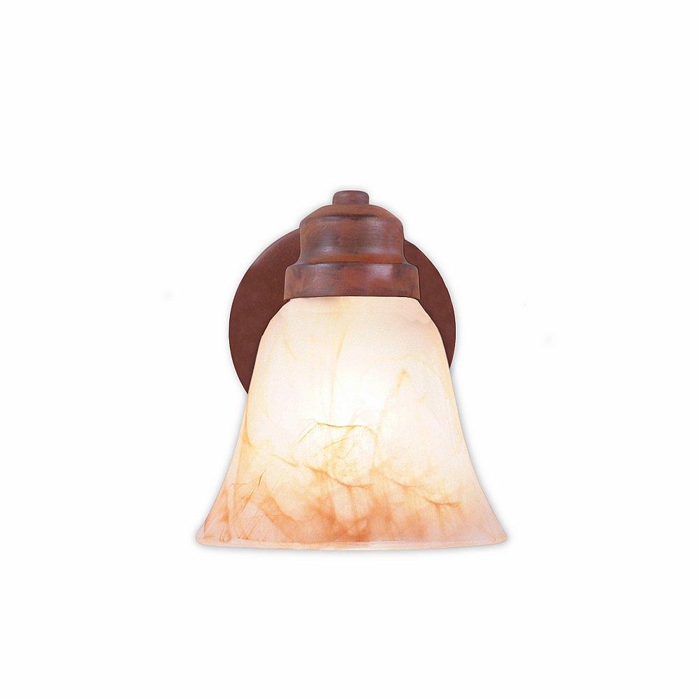 Sienna Sconce - Rustic Plain - Marbled Amber Swirl Bell Glass - Rust Patina Finish