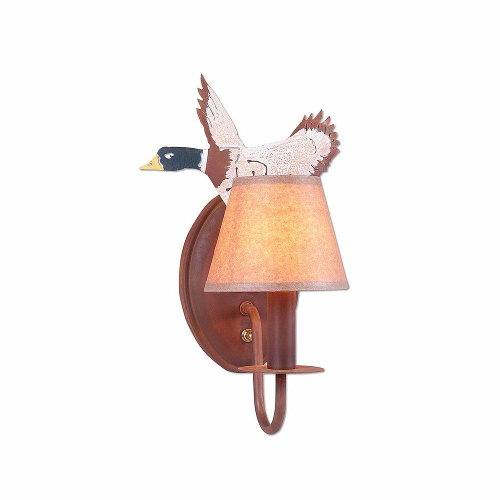 Diablo Sconce - Mallard - Waxed Kraft Lampshade - Waterfowl Gray-Rust Patina base Finish