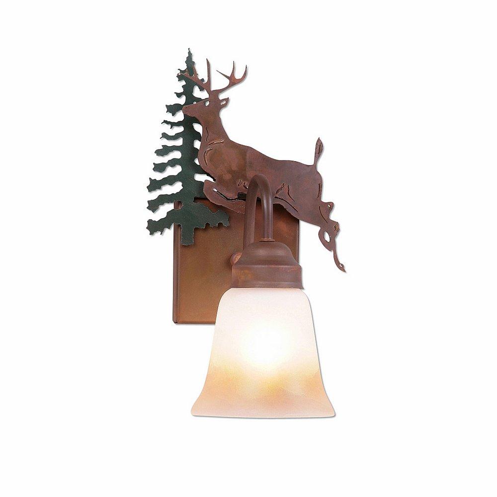 Wasatch Single Sconce - Valley Deer - Two-Toned Amber Cream Bell Glass - Cedar Green