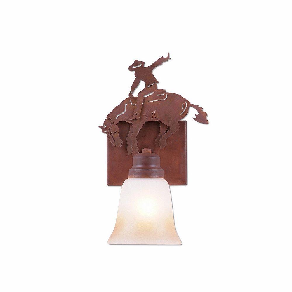 Parkshire Single Sconce - Bucking Bronco - Two-Toned Amber Cream Bell Glass - Rust Patina Finish