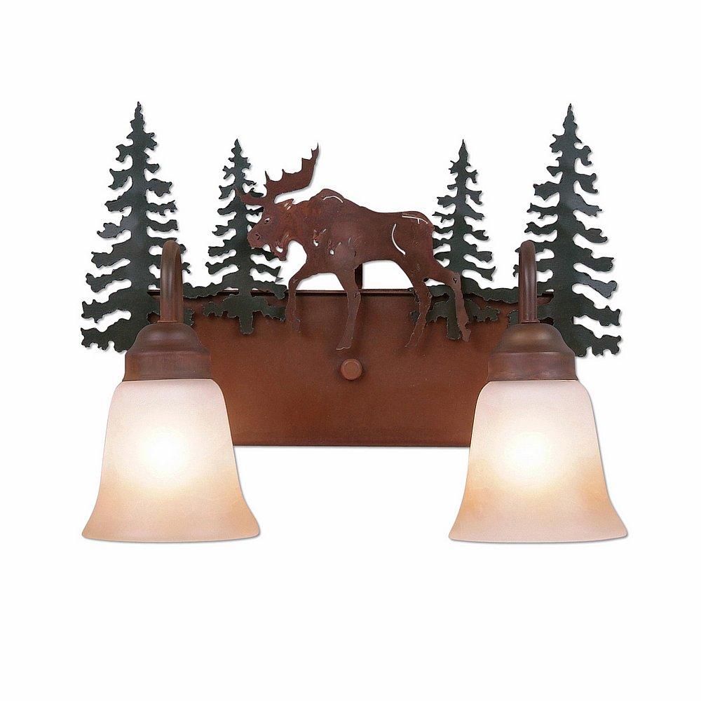 Wasatch Double Bath Vanity Light - Mountain Moose - Two-Toned Amber Cream Bell Glass