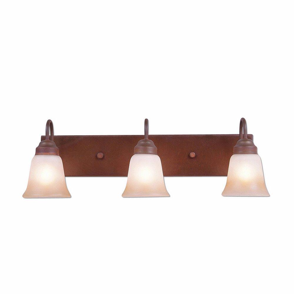 Wasatch Triple Bath Vanity Light - Rustic Plain - Two-Toned Amber Cream Bell Glass