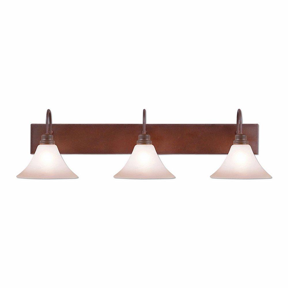 Cedarwood Triple Bath Vanity Light - Rustic Plain - Two-Toned Amber Cream Cone Glass