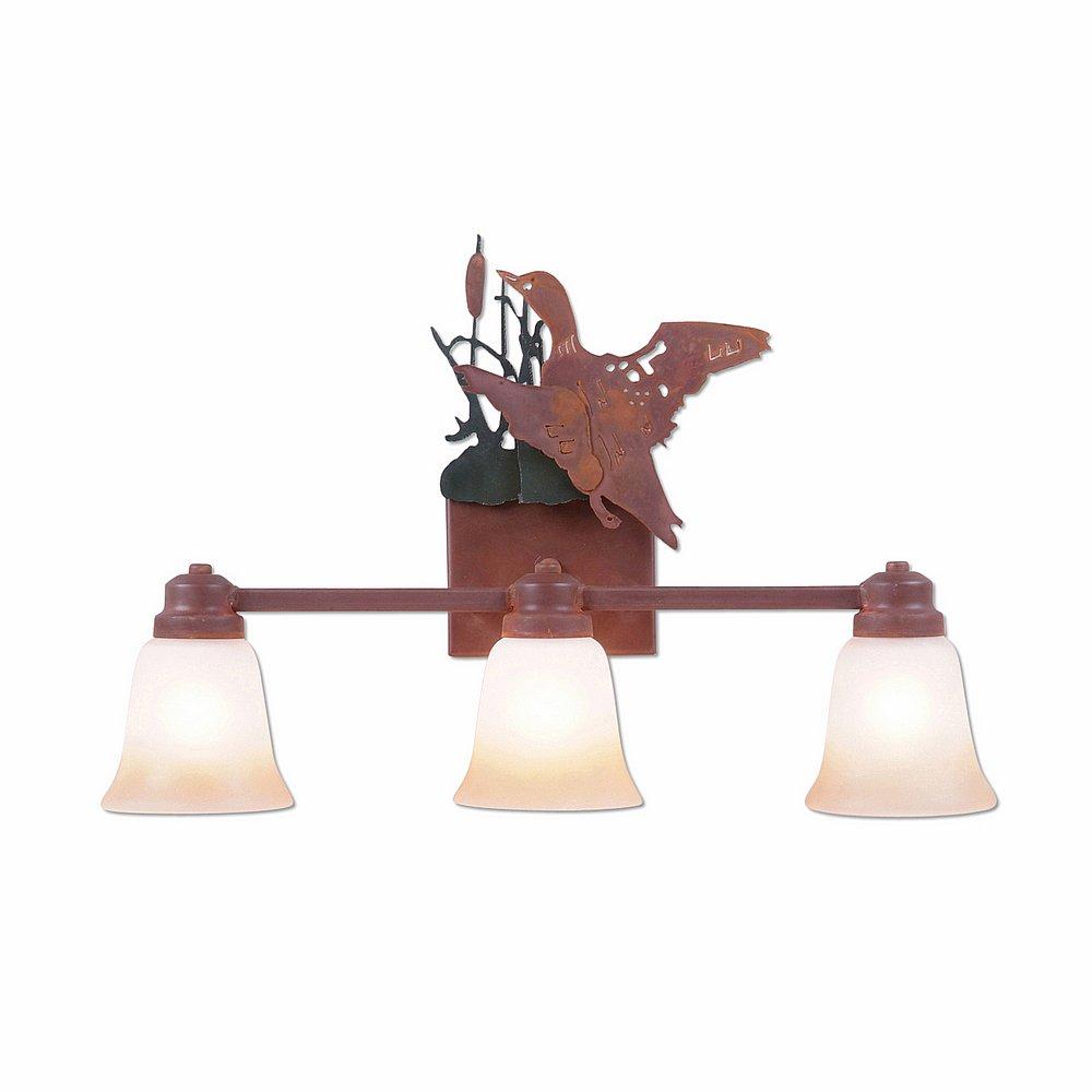 Parkshire Triple Bath Vanity Light - Loon - Two-Toned Amber Cream Bell Glass - Cedar Green