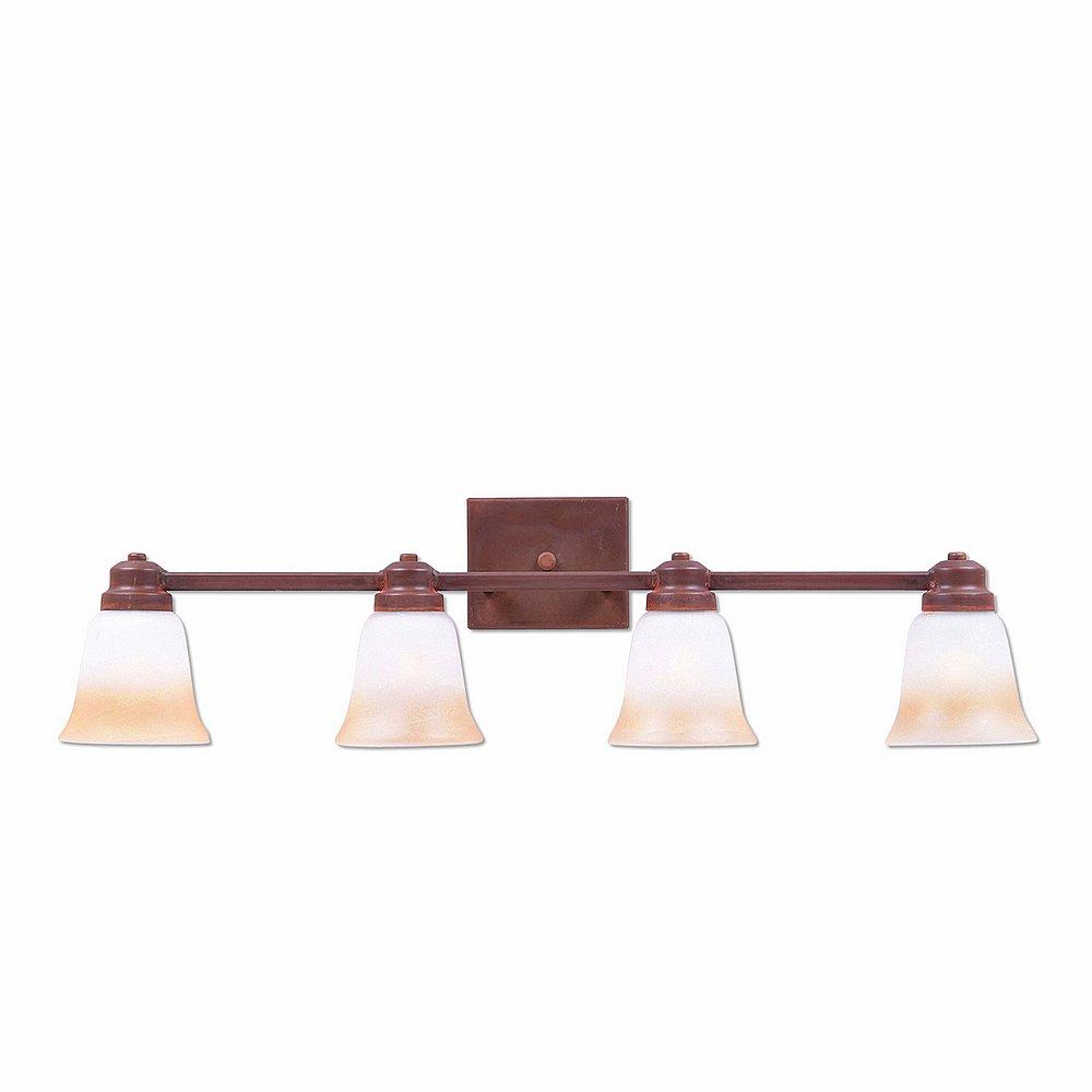 Parkshire Quad Bath Vanity Light - Rustic Plain - Two-Toned Amber Cream Bell Glass