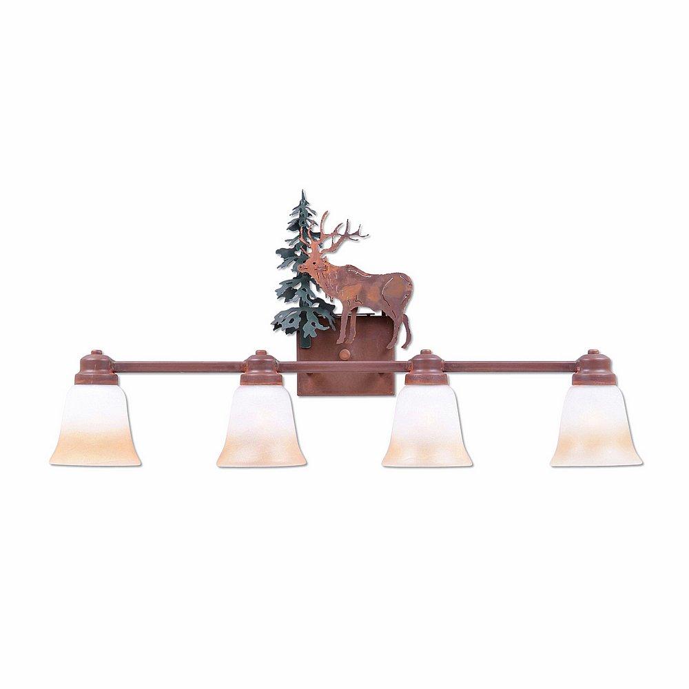 Parkshire Quad Bath Vanity Light - Valley Elk - Two-Toned Amber Cream Bell Glass - Cedar Green