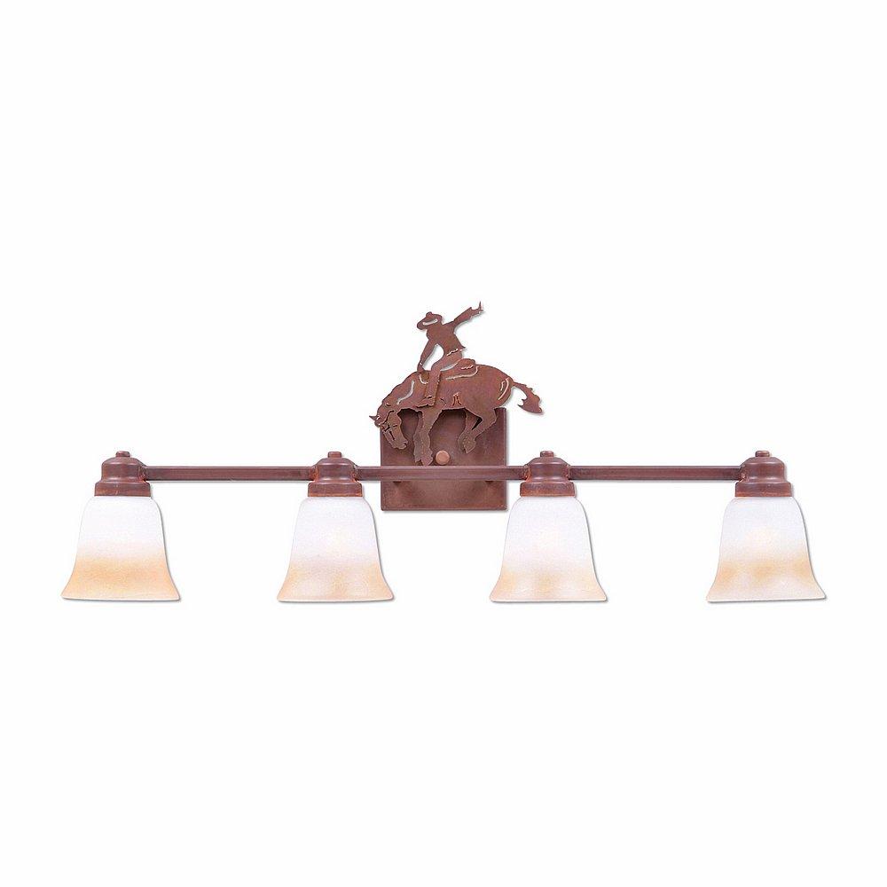 Parkshire Quad Bath Vanity Light - Bucking Bronco - Two-Toned Amber Cream Bell Glass