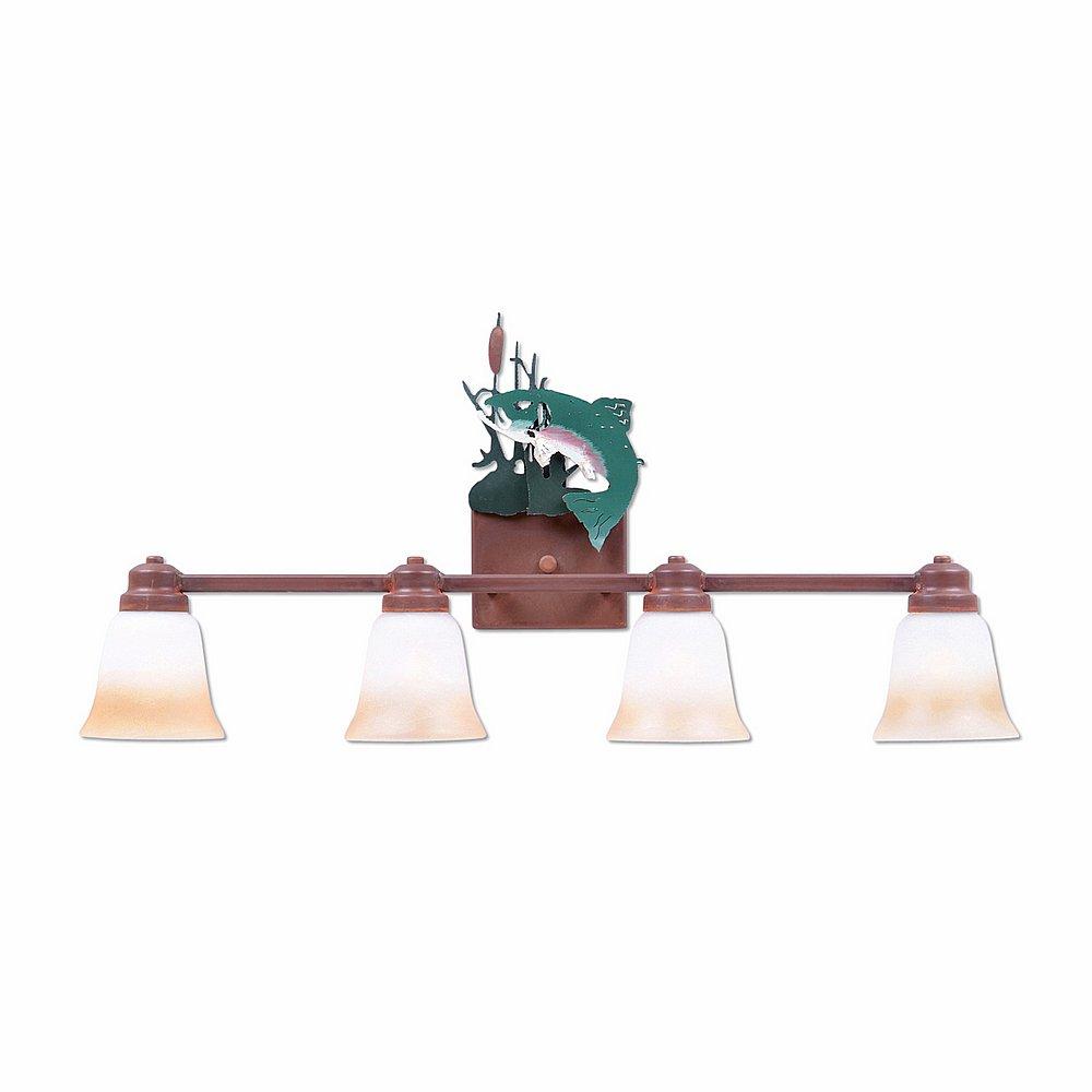 Parkshire Quad Bath Vanity Light - Trout - Two-Toned Amber Cream Bell Glass - Fish Stain