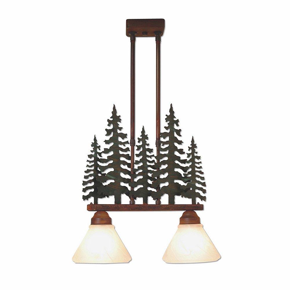 Cedarwood Kitchen Island Light Double - Cedar Tree - Opal White Cone Glass - Cedar Green