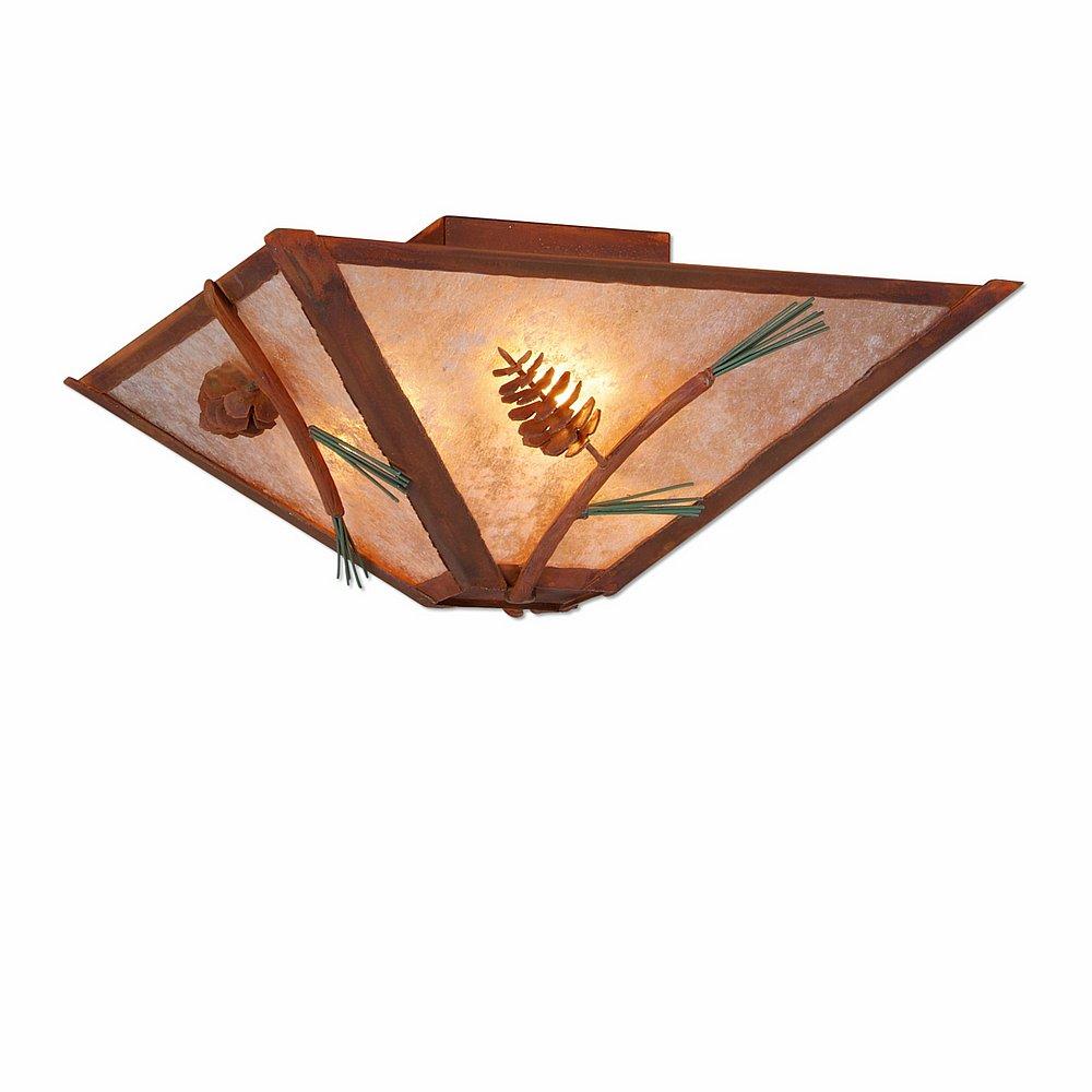 Denali Ceiling Light Square - Pine Cone - Almond Mica Shade - Pine Tree Green