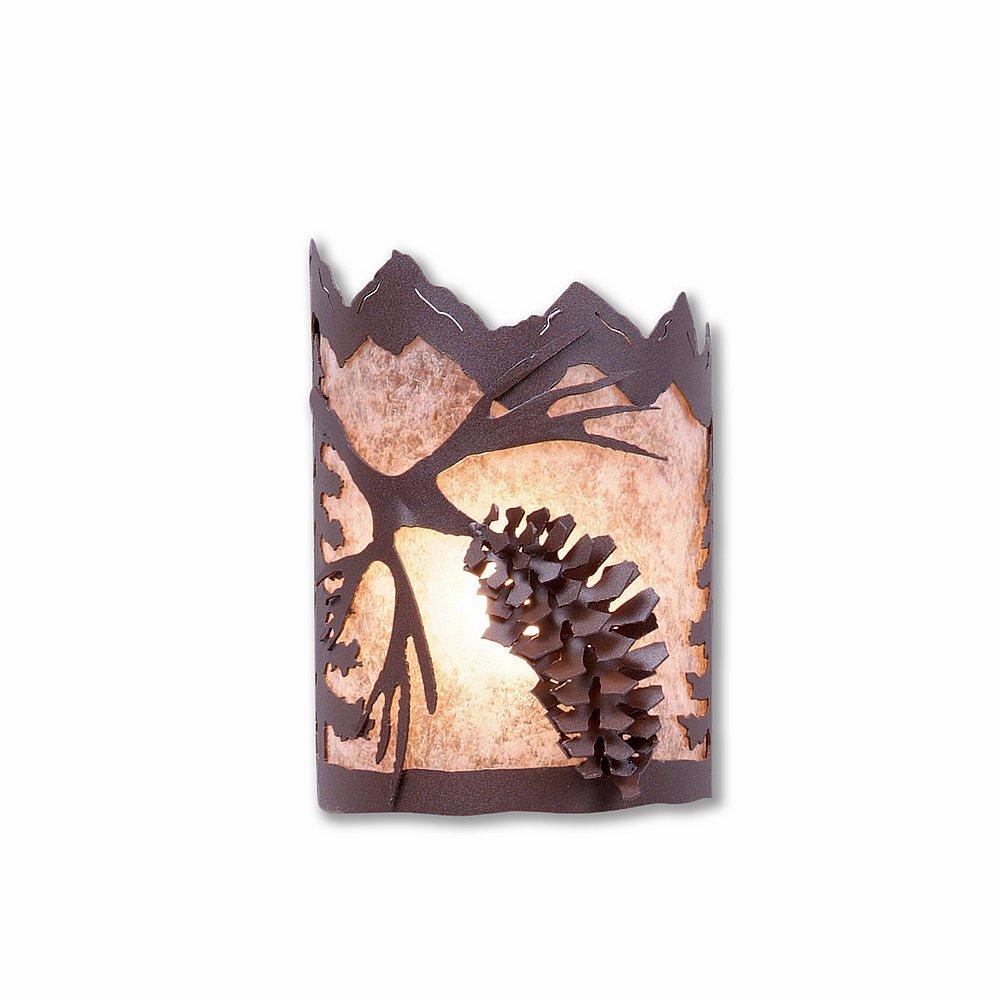 Cascade Sconce Small - Spruce Cone - Almond Mica Shade - Rustic Brown Finish