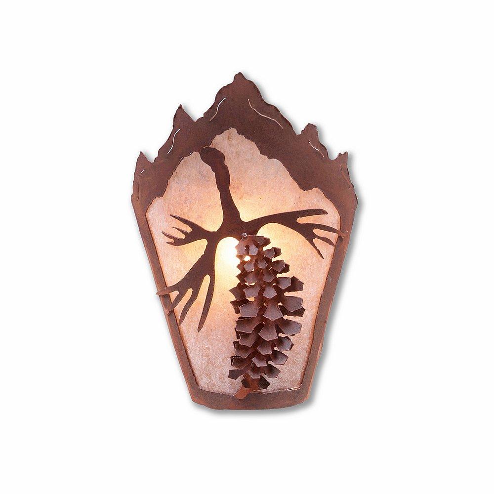 Decatur Sconce - Spruce Cone - Almond Mica Shade - Rust Patina Finish