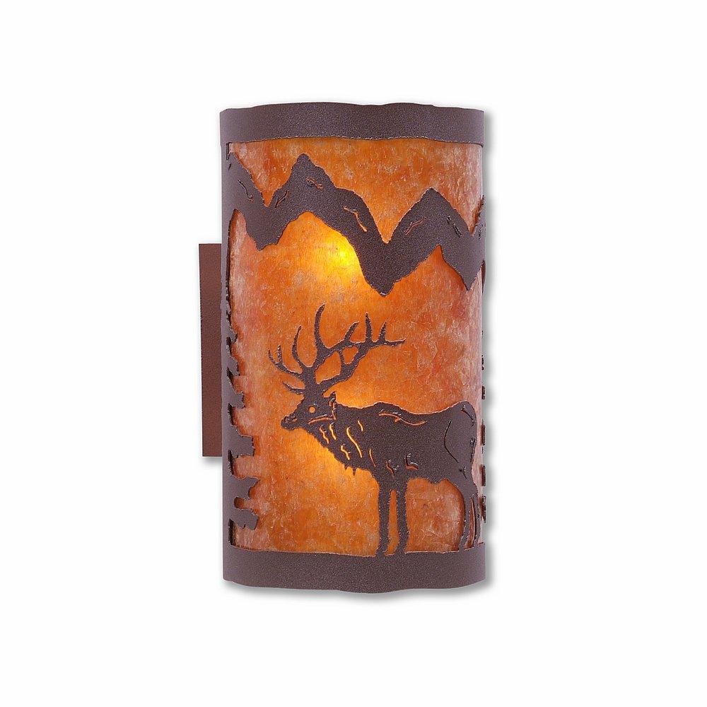 Kincaid Sconce - Valley Elk - Amber Mica Shade - Rustic Brown Finish