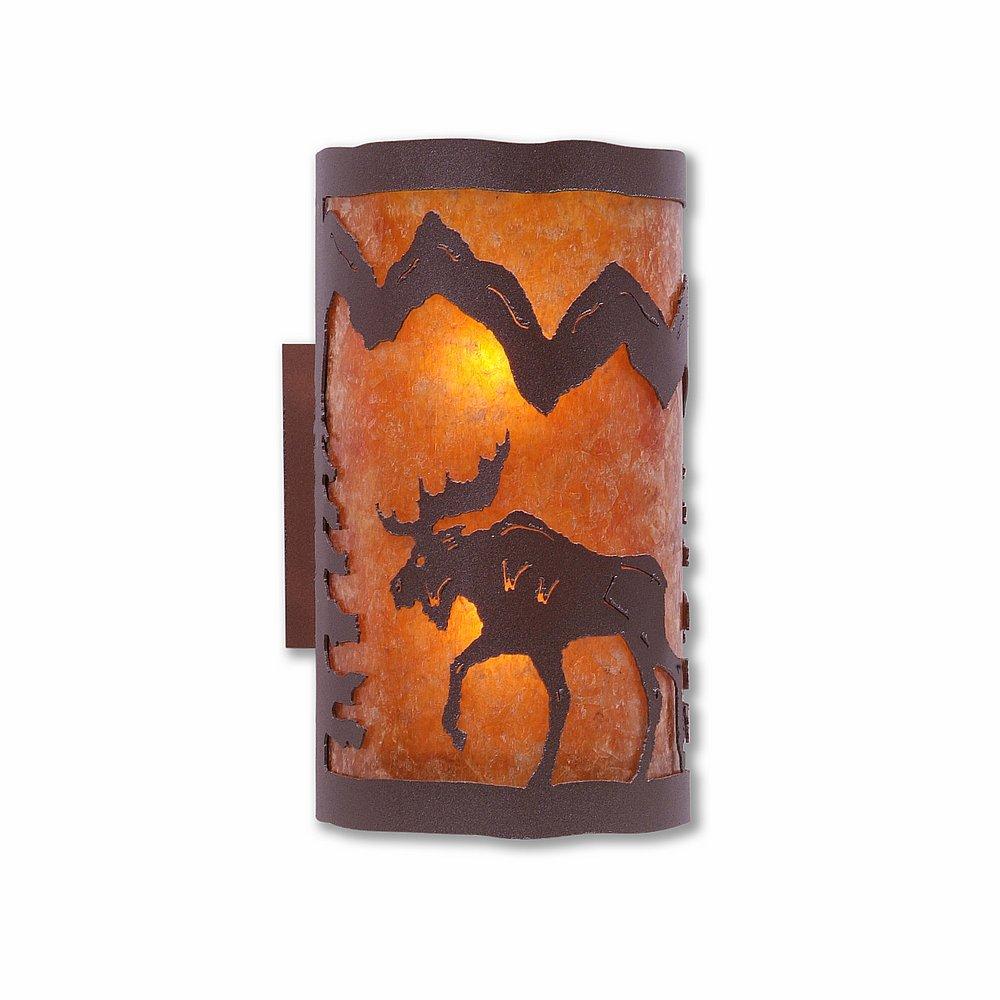 Kincaid Sconce - Mountain Moose - Amber Mica Shade - Rustic Brown Finish