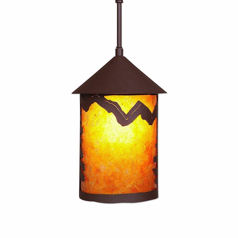 Cascade Pendant Medium - Rustic Plain - Amber Mica Shade - Rustic Brown Finish - Adjustable Stem