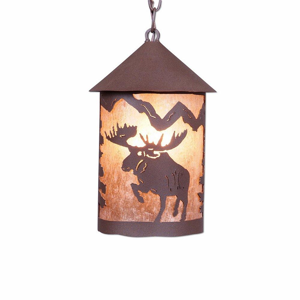 Cascade Pendant Medium - Alaska Moose - Almond Mica Shade - Rustic Brown Finish - Chain