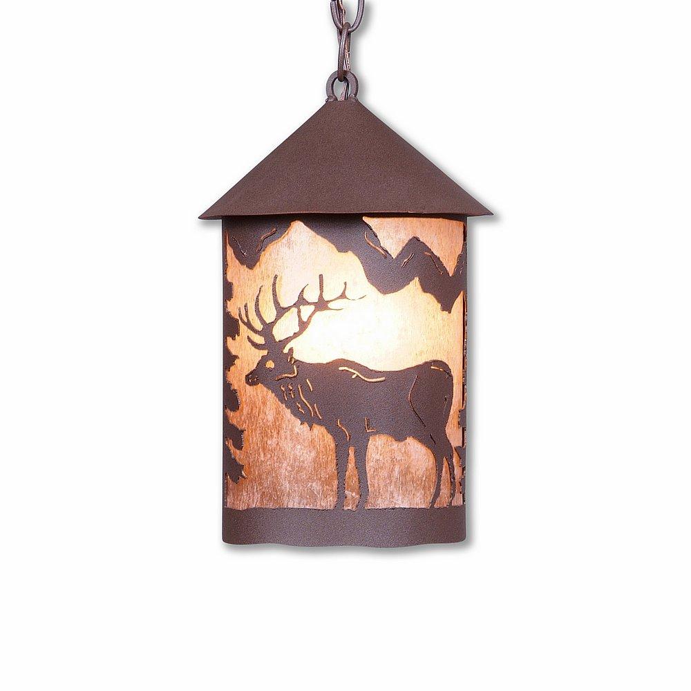 Cascade Pendant Medium - Valley Elk - Almond Mica Shade - Rustic Brown Finish - Chain