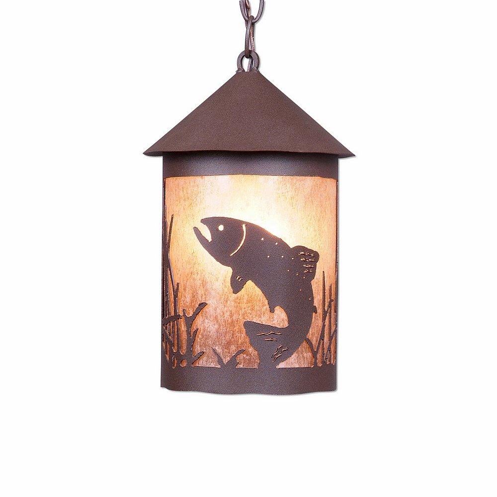 Cascade Pendant Medium - Trout - Almond Mica Shade - Rustic Brown Finish - Chain