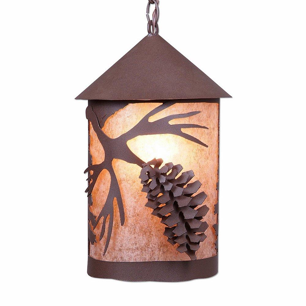 Cascade Pendant Large - Spruce Cone - Almond Mica Shade - Rustic Brown Finish - Chain